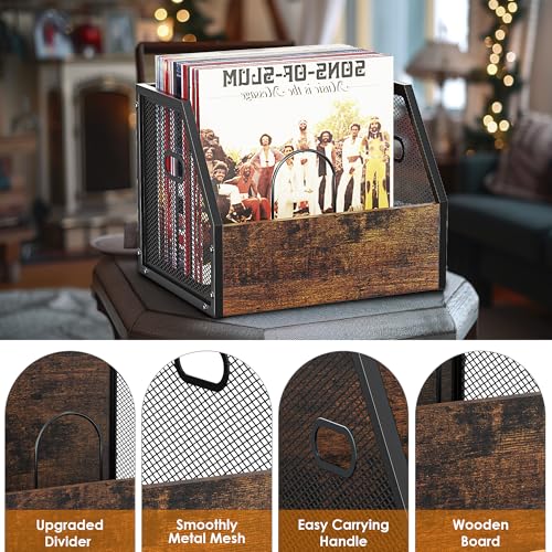 DOLALIKE Armazenamento de discos de vinil, porta-discos de madeira vintage com divisórias, armazenam