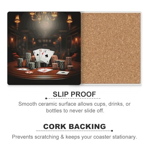Dessous de verre en céramique poker (lot de 6) carrés pour protection de table - 7