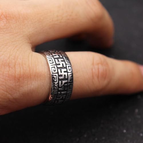 JAJAFOOK Men's Stainless Steel Ring Silver Lucky Charm Buddhist Spell Ring Religious Ring Size 12 - Thumbnail 6