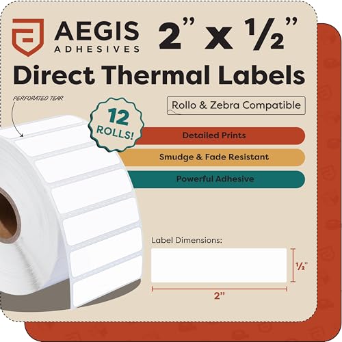 Aegis Adhesives - 2" X 0.5" Direct Thermal Printer Labels (28800 Count, 12 Rolls) - SKU Barcode Labels, Small Thermal Stickers for Inventory Identification - Compatible with Zebra and Rollo Printers by Aegis Adhesives - Image 2