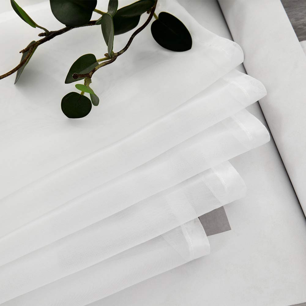 MIULEE Voile Blanc Lot de 4 140x215cm Transparent Rideau Tige de Poche | Voile Transparent Lisse à Tige de Poche, Rideaux Fenêtre Elégant Pour Chambre et Salon, Couleur Unie