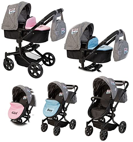 ELLA & PIET® Puppenwagen MOOVE4 mit Wickeltasche 2in1 Girl und Boy (Schwarz-Grau) – Bild 3