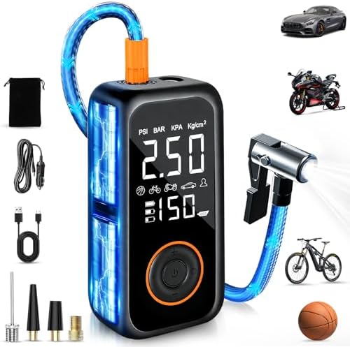 8000mAh Elektrische Luftpumpe Fahrrad Akku,150PSI Fahrradpumpe Elektrisch | Mini Kompressor Auto, Digitales Display Mit LED-Taschenlampe, Autos, Motorräder