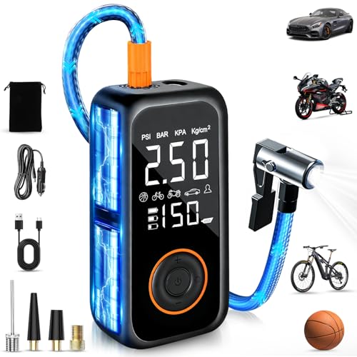 Dictien 8000mAh Cordless Tyre Inflator, 150PSI Portable Electric Bike Pump, Tyre Inflator Air Compressor with Auto Shut-Off & LED Light - Portable Electric Pump for Cars, Bikes, Motorcycles