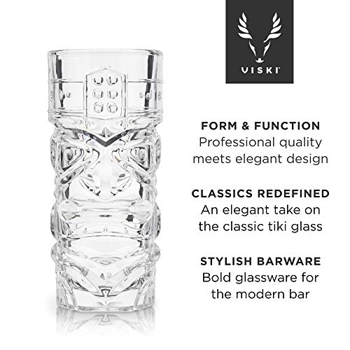 Viski Pacific Tropical Tiki Glasses Set Of 2 - Premium Crystal Clear Glass Tumbler, Stylish Tiki Glassware Bar Accessories And Cocktail Glass Gift Set, 14 Oz #TOP2