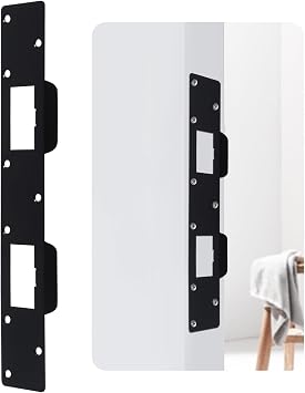 Door Strike Plate Reinforcement Plate - Front Door Security Metal Striker Plates -Ideal for Exterior Interior Door Deadbolt Fix Door Frame Door Jamb Hole for 4-1/2 inch to 5 inch Black-1pack