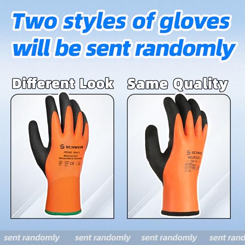 Image of Schwer 2 Pairs 100% Waterproof Gloves for Men and Women, Winter Work Gloves Double Coated for Outdoor Cold Weather Keep Hands Warm at -58?, Freezer, Shoveling Snow, Ice Fishing, Large