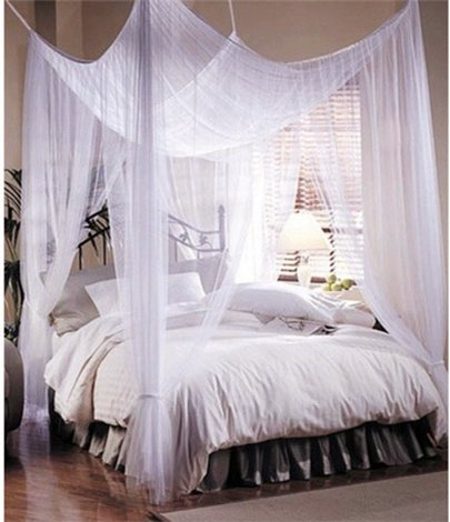 4 Corner Post Bed Canopy Mosquito Net Full Queen King Size Netting Bedding White