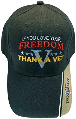 Patriotic Veteran Cap, Black and Tan If you Love Your Freedom Thank Vet