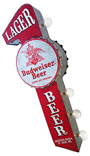 Budweiser Lager Beer Bar - Reproduction Vintage Advertising Sign - Battery Powered LED Lights, Double Sided Metal Wall Mounted - 25 x 10 x 4 inches