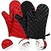 BESTZY 2 Paar Ofenhandschuhe Baumwolle Anti-Rutsch Küche Backofen Handschuhe Hitzebeständig Topfhandschuhe Topflappen Für Kochen Backen,Schwarz & Rot
