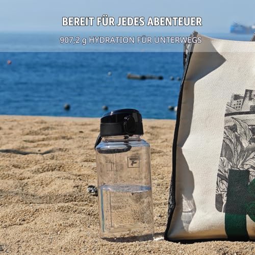 Fanhaw 1L/32Oz Wasserflasche mit Chug Deckel – BPA-frei, Tritan, Auslaufsicher, Weite Öffnung – Klar & Weiß – Ansicht 5