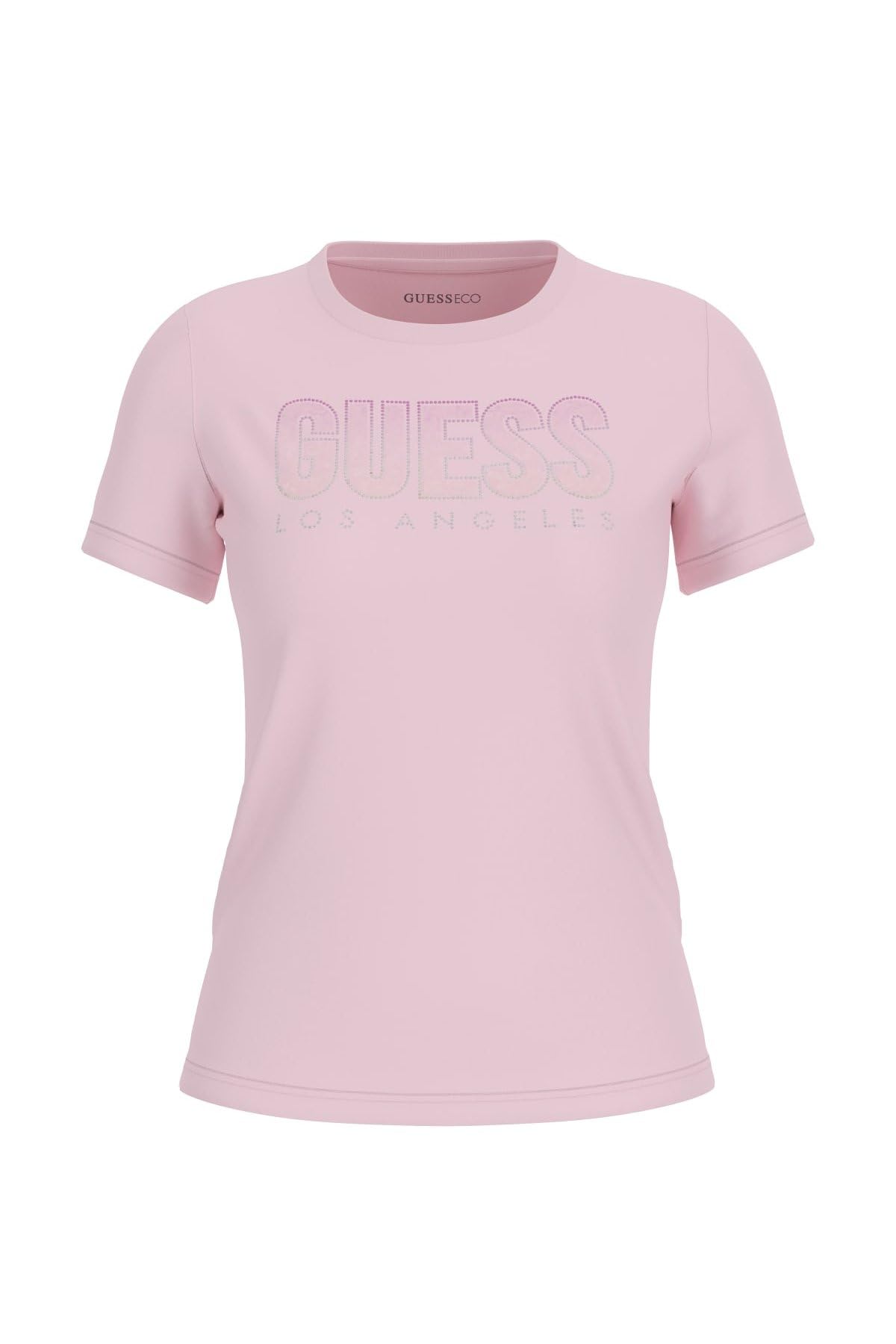 Guess Maglietta Da Donna A Maniche Corte Con Logo Degradato Eco Glitter, Low Key Rosa, L-image