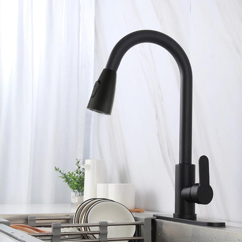 Image of SS-304 Pull Down Sprayer Kitchen Hot and Cold Sink Mixer Tap with 360 Swivel Spout and Pull Out Multifunction Spray Head Faucet - Regular (Fusion Matt Black)