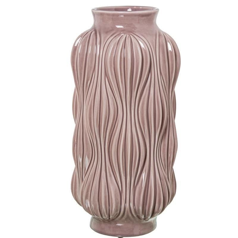 Vase de sol rose en céramique brillante DRW idéal pour valoriser les grands bouquets de salon