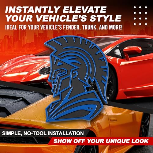 Image of Spartan Emblem 3D Warrior Badge, Custom Car Decal Sticker - Durable Exterior Trunk, Hood, Fender for Car, Truck, SUV (Set of 2) (Blue)