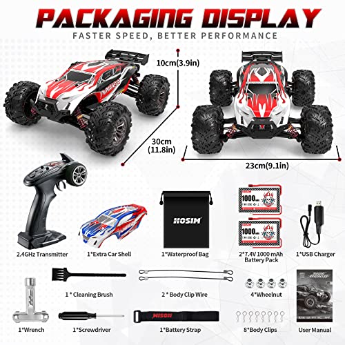Hosim 2845 Brushless 60+ Kmh 4Wd High Speed Rc Monster Truck, 1:16 Scale Rc Car All Terrain Off-Road Waterproof 2.4Ghz Hobby Grade Remote Control Vehicle For Adults Children(Red) #TOP5