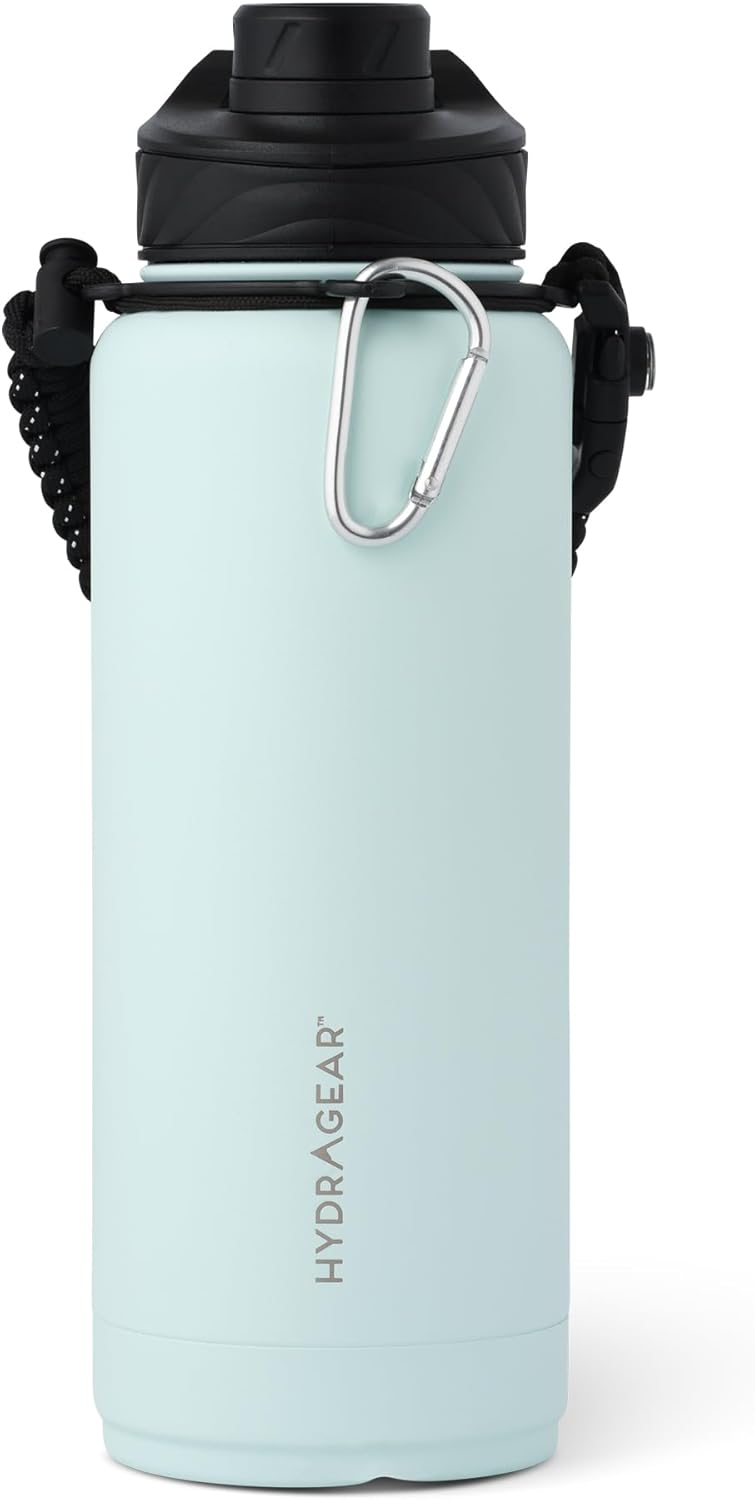 Hydragear Zenith Chugger Stainless Steel Bottle with Carabiner, Compass, Signal Whistle, and Fire Starter - 40 Oz - Onyx Powder Coat