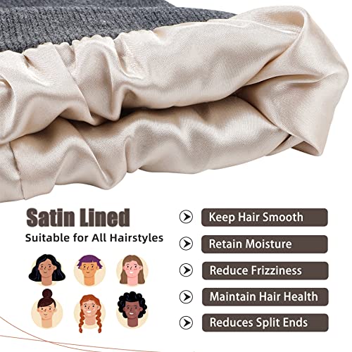 Zando Womens Satin Lined Beanie For Women Warm Beanies Womens Winter Beanies For Women Knit Hats For Women Unisex Cuffed Skull Caps For Men Thick Satin Lined Winter Hats For Women Men White Beanie Hat #TOP1