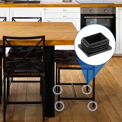Image of uxcell 16 Pcs Rectangle Tubing End Caps 1 9 /16 x 1 3 /16 Inch Plastic Hole Plugs Insert End Cap for Metal Tubing Post Chair Leg Table Bookshelves Furniture, Black