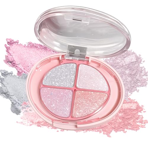 4 Colour Glitter & Shimmer Eyeshadow Palette - Peach Neutral Sparkly Shades for Everyday Eye Makeup, Highly Pigmented Smooth Blendable Texture, Long Lasting Wear, Lightweight Portable (Peach)