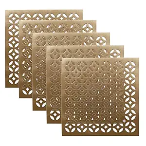 Kuber Industries Square Shape Placemat|PVC Soft leather & Designer Set|Anti-Slip & Easily Washable|Smooth Surface, Size 30 x 30 x1 CM, Pack Of 6 (Gold)-CTLTC11346