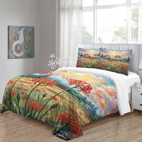 Housse de couette fermeture éclair cachée Manjusaka parure lit microfibre douce 3D