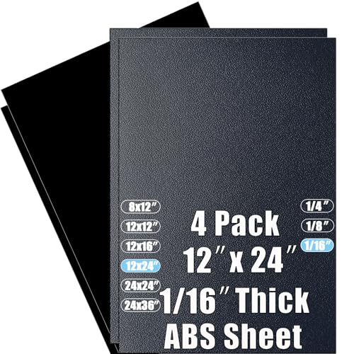 Image of ABS Plastic Sheet 1 /16 Inch Thick 12 inch x 24 inch (4-Pack),Two-Sided Heat Moldable Panel (Thermoplastic Textured Front & Smooth Back), Black Thermoform Board Great for DIY Projects, Decor, Handcrafts