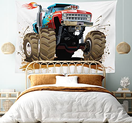 Lunarable MICWID_36368_45X30 Man Cave Tapestry, Monster Truck Splashing Mud Graphic Design Machinery Engine thumb #4