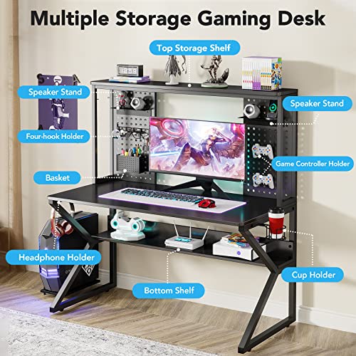 Tribesigns Gaming Desk With Storage, 47’’ Gaming Computer Table Pc Desk With Gamepad Racks, Cup Holder, Headphone Hook, And Speaker Stands, Gamer Workstation For Home Office, Bedroom, Black #TOP1
