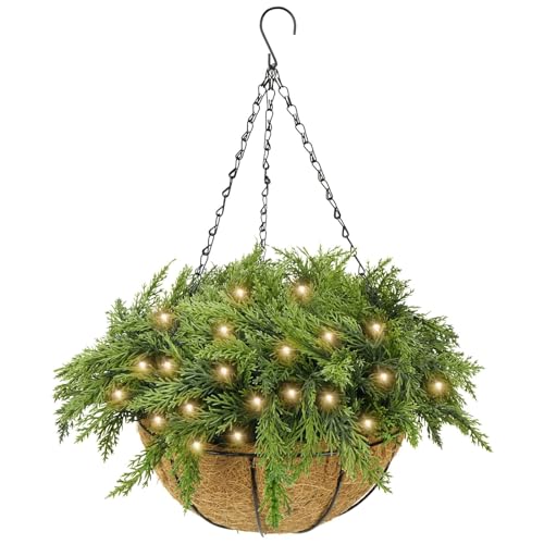 HUAESIN Christmas Hanging Baskets 15inches Outdoors Christmas Baskets with Pine