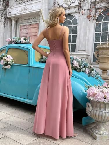 Women's Chiffon Bridesmaid Dresses Long with Slit A Line Formal Dress with Pockets VS085B2