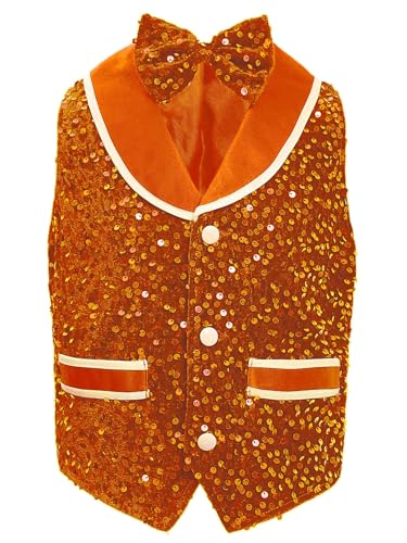 ACSUSS Kids Boys Girls Sleeveless Shiny Sequin Vest Sparkly Button Down Velvet Tuxedo Waistcoat for Wedding