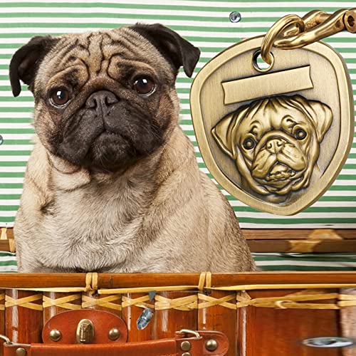 Zqdj-The Shield Archaize Pure Copper Dog Tag 3D Relief Coinage Process,Dog Tags Engraved For Pets Dog Name Tag Id Tags,Laser Machine Deep Engraving Lettering Front And Back. (Pug) #TOP1