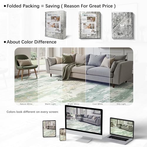 Image of DCX Abstract Area Rug 8x10, Washable Sage Green Modern Rug for Living Room, Kid & Pet Friendly with Rubber Back Non Slip, Soft Low Pile Carpet, Stain Resistant Rug for Bedroom, Office, Dining Room
