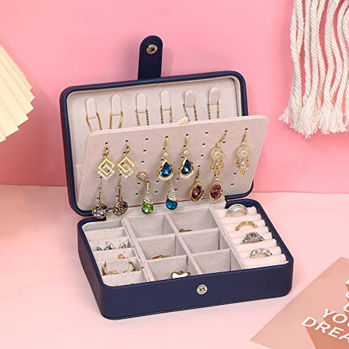 Zuzooq Small Jewelry Box, Mini Travel Jewelry Storage Case, Protable Jewelry Organizer Display Holder Boxes For Rings Earrings Necklaces Women Girls Gift (Navy Blue) #TOP6