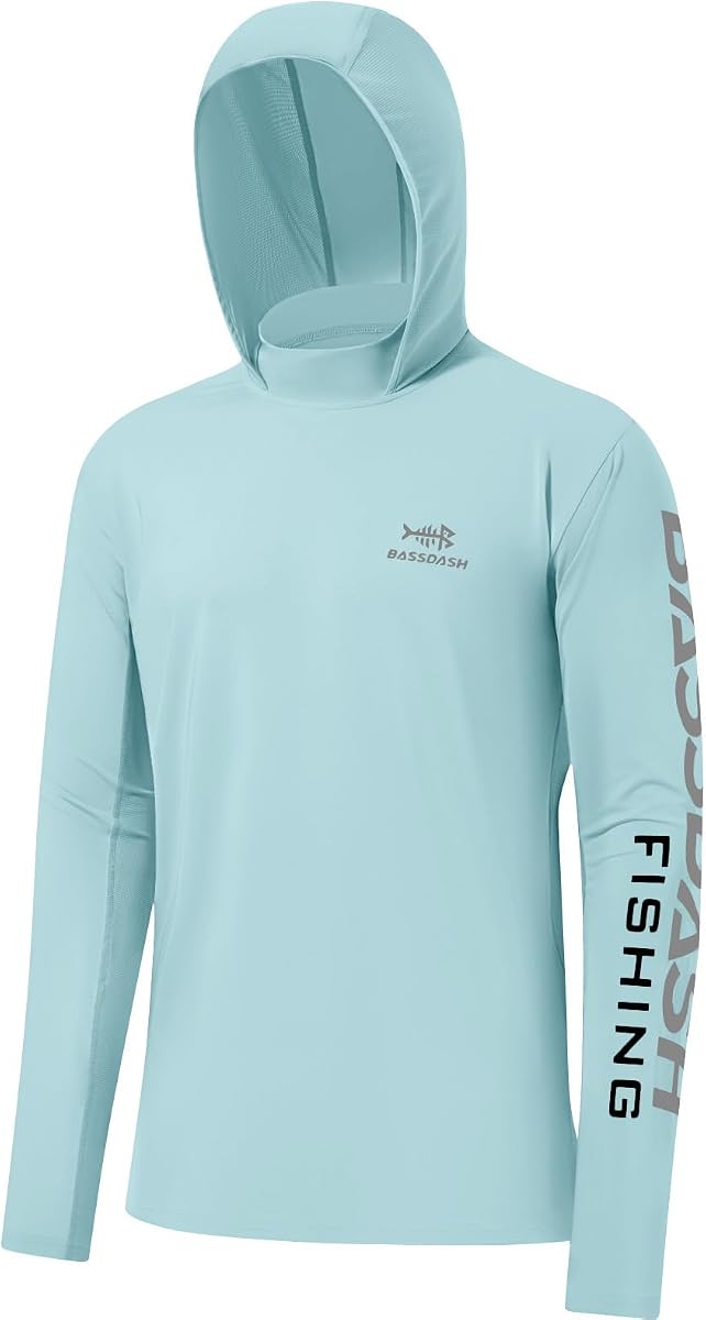 BASSDASH UPF 50+ Hombre UV Protección solar Manga larga Rendimiento Pesca Sudadera con capucha Camisas con capucha