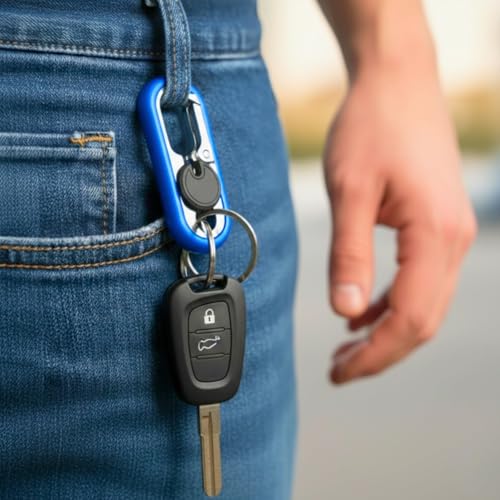 Image of THE MEN THING - Stylish Multicolor Stainless Steel Keychain for Men & Boys (BLAZE CLIP BLACK - Blue)