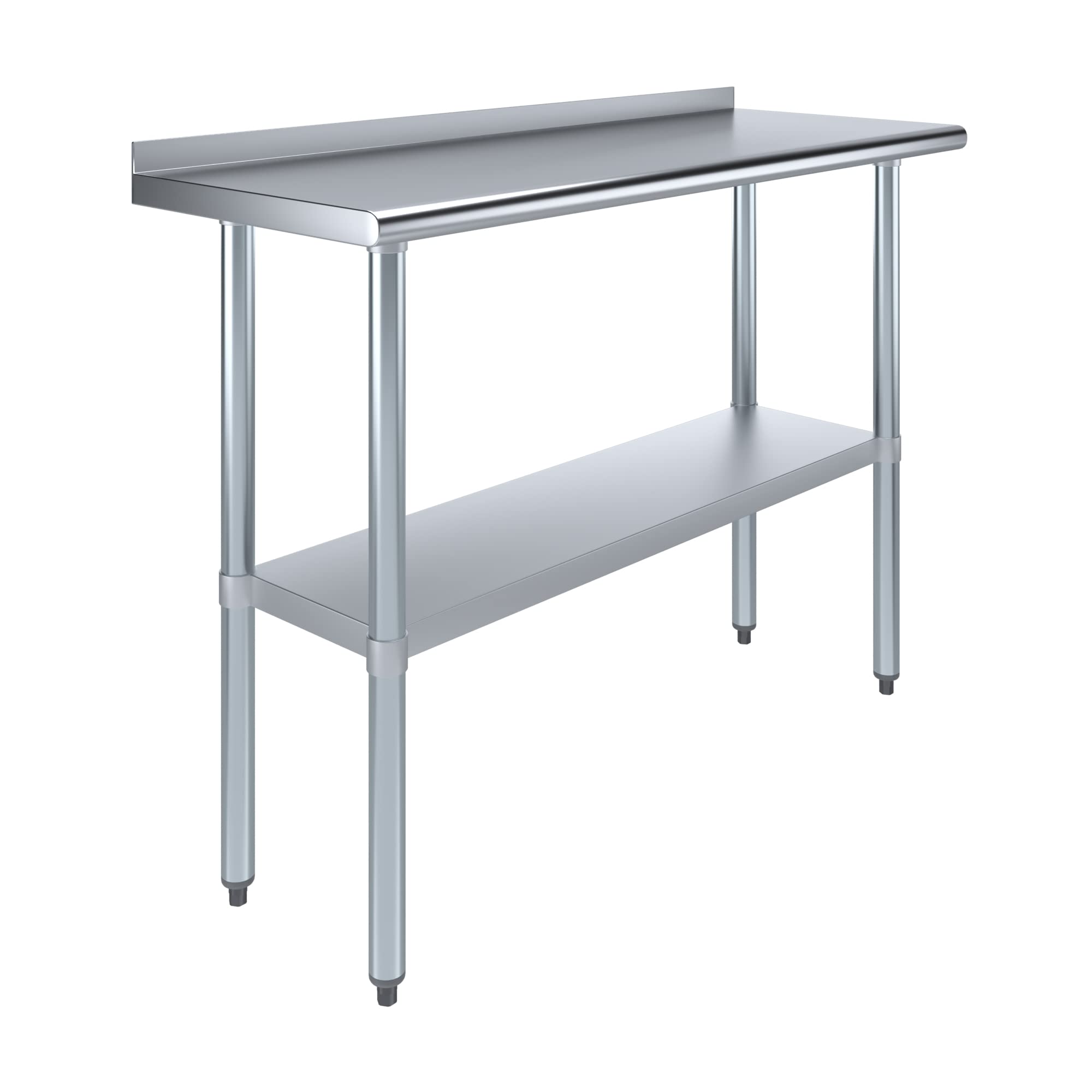 Express KitchQuip 18” x 48” Stainless Steel Work Table with 1.5” Backsplash and Galvanized Undershelf – NSF Certified Food Prep Table for Kitchen,