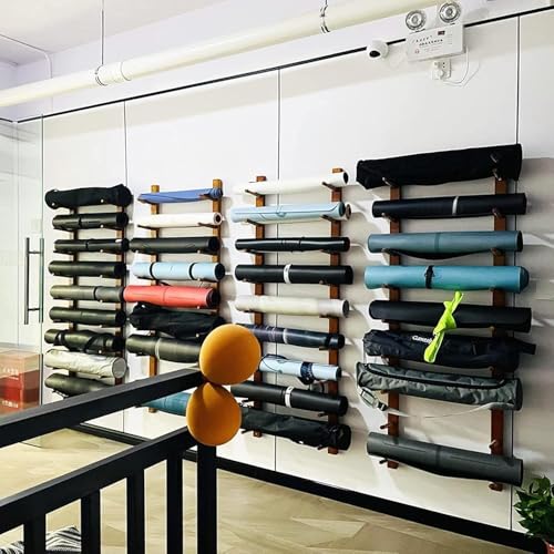 Appendiabiti da parete in legno per tappetino da yoga, salvaspazio per tappetini, rulli in schiuma e asciugamani, organizer per casa e studio, durevole ed elegante