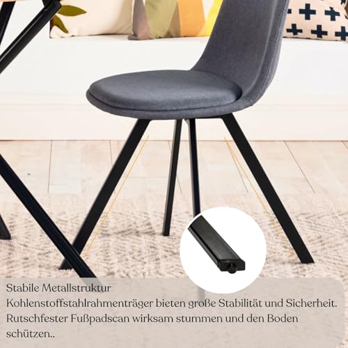 FurnitureR Gastronomie Stuhl Set 4er - Robust, Grau Stoff Kissen, Metallkreuzgestell, Feste Höhe, Nicht stapelbar,Drehstühl, Für Café & Bistro