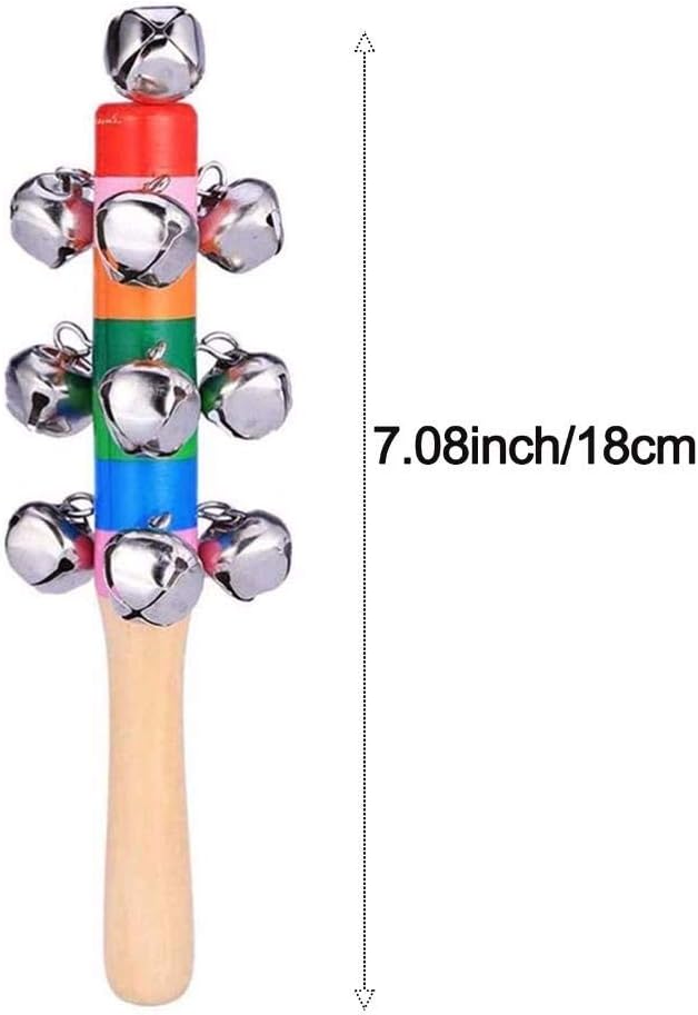 Warmshine 5Pcs Christmas Hand Jingle Bells, Wooden Christmas Shaker Jingle Bells Musical Instrument Bell Hand Sleigh Bells for Holiday Home and Christmas Decoration -