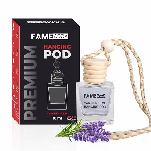 FAMEADDA 10 ML Premium Lavender Car Perfume Hanging Pod/Car Air Freshener/Natural Fragrance Oils in Glass Bottle with Wooden Diffuser Lid/Last Upto 60 Days