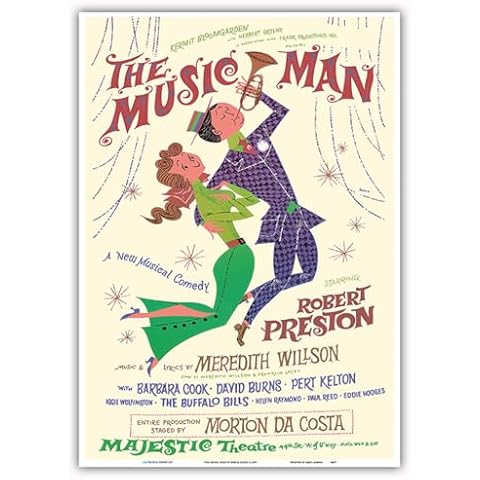 The Music Man - Starring Robert Preston - Majestic Theater Broadway - Vintage Theater Poster by David Klein c.1957 - Master Art Print 10in x 14in Cover