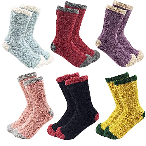 6 Pairs Plush Slipper Socks Women,Fluffy Socks,Adult Christmas Holiday Fluffy Socks,Winter Warm Cozy Socks