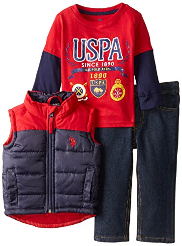 U.S. Polo Assn. Baby Boys' Hangdown, Puffer Vest, and Denim Jean Set