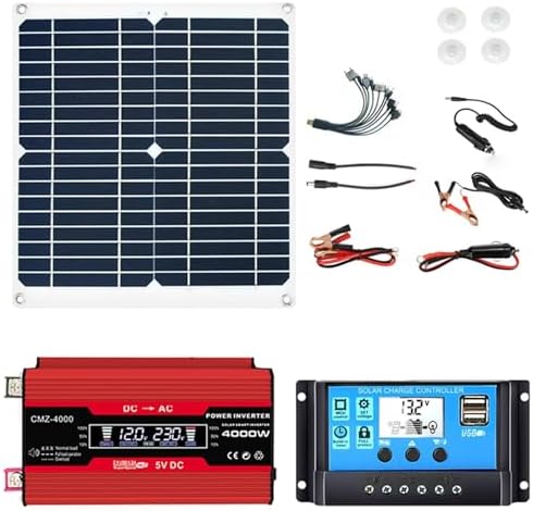 50W Complete Solar Panel Kit with 4000W Inverter, 50A Controller & 12V Solar Panel for Home Power System, 110V/220V Grid-Tied Solar Energy Solution (Red)