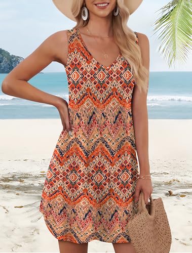 Image of Aokosor Womens Summer Dresses 2026 Loose V Neck Sleeveless Dress Sundresses Swimsuit Coverup Vacation Outfits