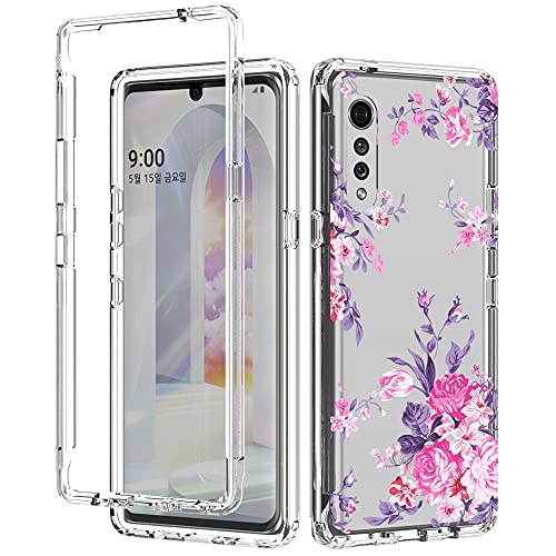 Shinyzone 2 In 1 Heavy Duty Case For Lg Velvet 5G,Sturdy Armor Hybrid Rigid Hard Pc Front Bumper Cover,Crystal Clear Rose Flower Pattern Design For Women #TOP11
