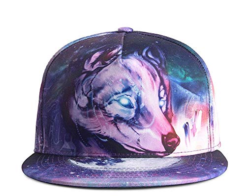 Quanhaigou Purple Galaxy Snapback Hat 3D Printed Fox Trucker Hat For Men Women, Hip Hop Flat Bill Brim Adjustable Baseball Cap #TOP14